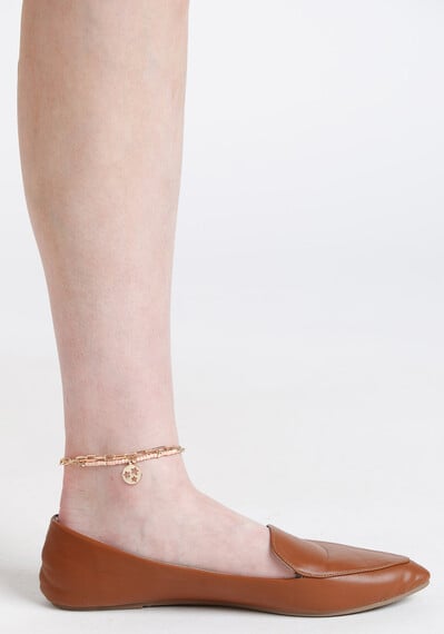Women's Peach Bead Gold Chain Anklet Image 1