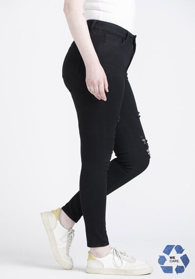Women's High Rise Black Destroyed Ankle Skinny Jeans Image 3