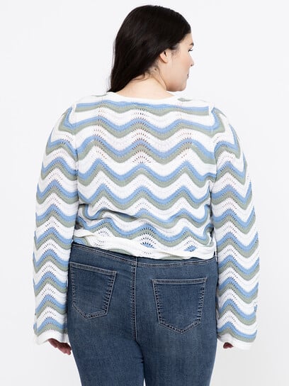 Women's Wave Stitch Tie Front Cardigan Women's Wave Stitch Tie Front Cardigan