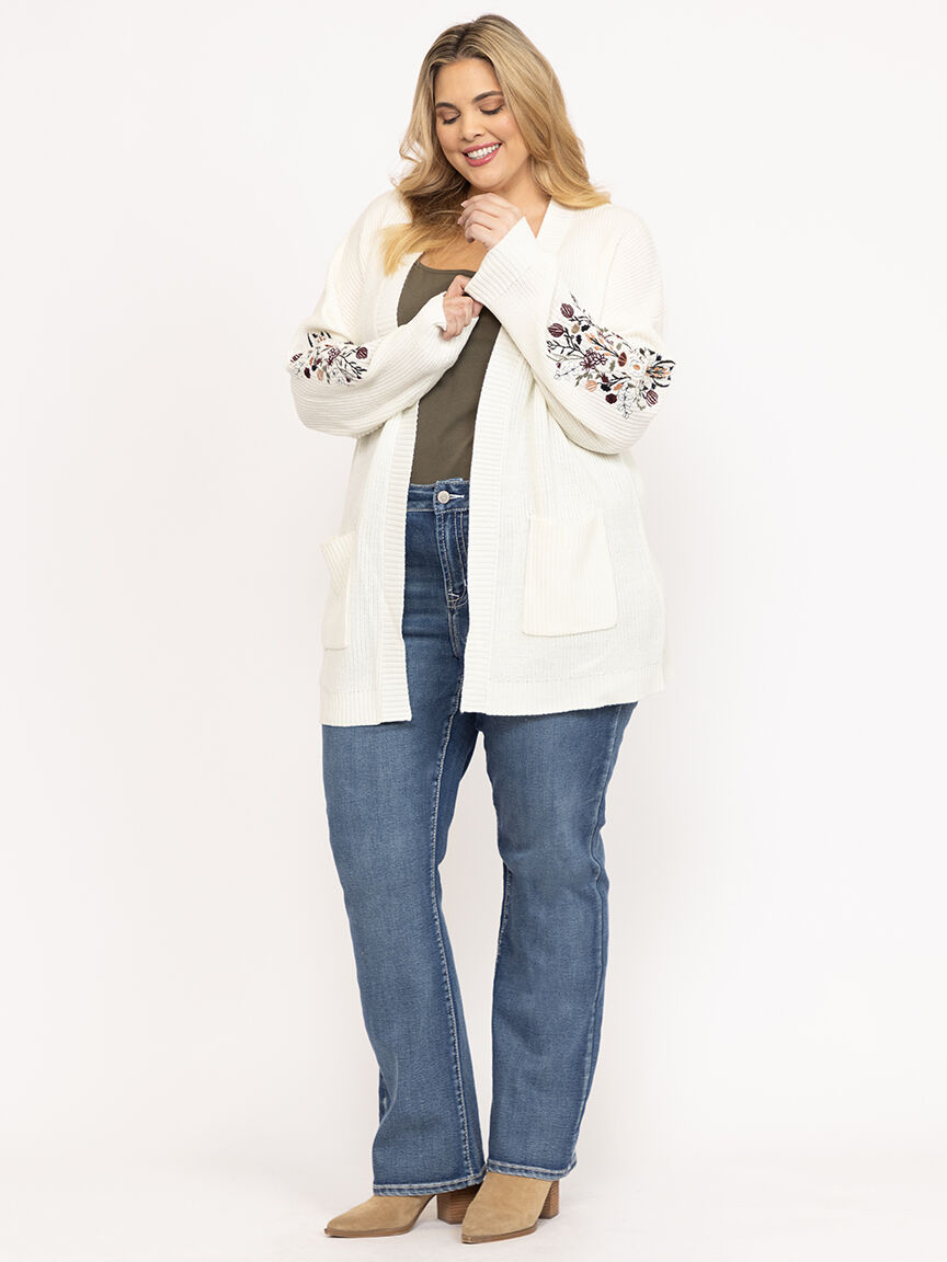 Women's Ribbed Cardigan With Embroidery