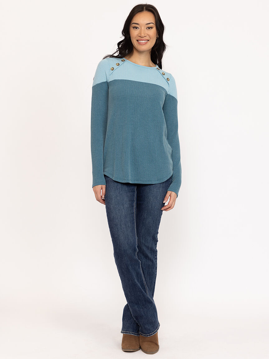 Women's Wavy Rib Colour Block Top