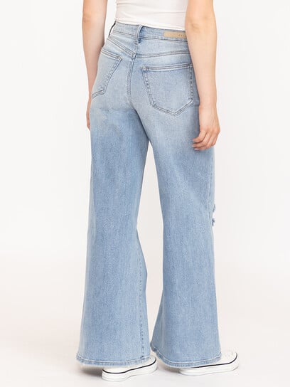 Women's Light Wash Distress High Rise Wide Leg Jeans Women's Light Wash Distress High Rise Wide Leg Jeans