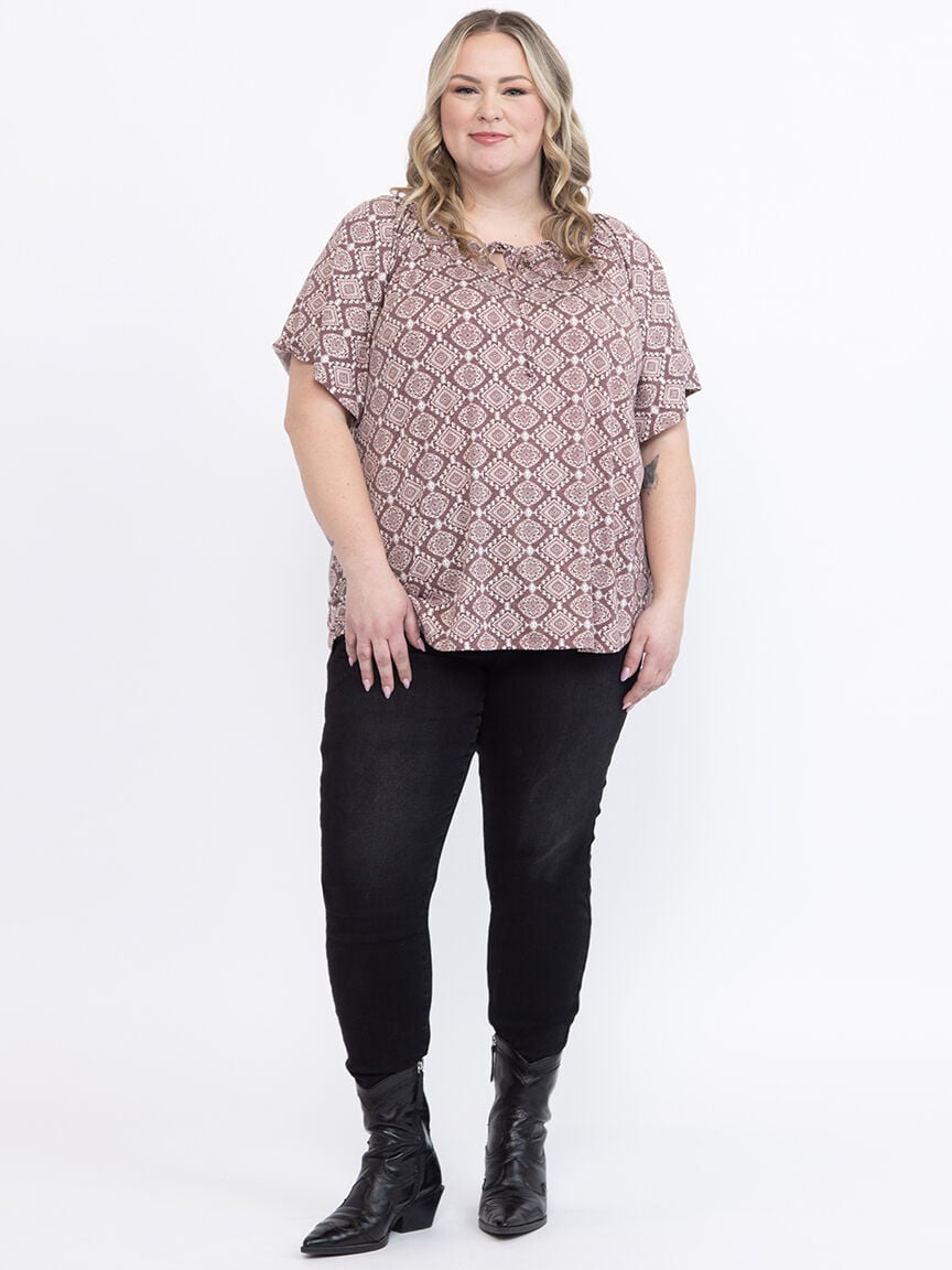 Women's Geo Peasant Top