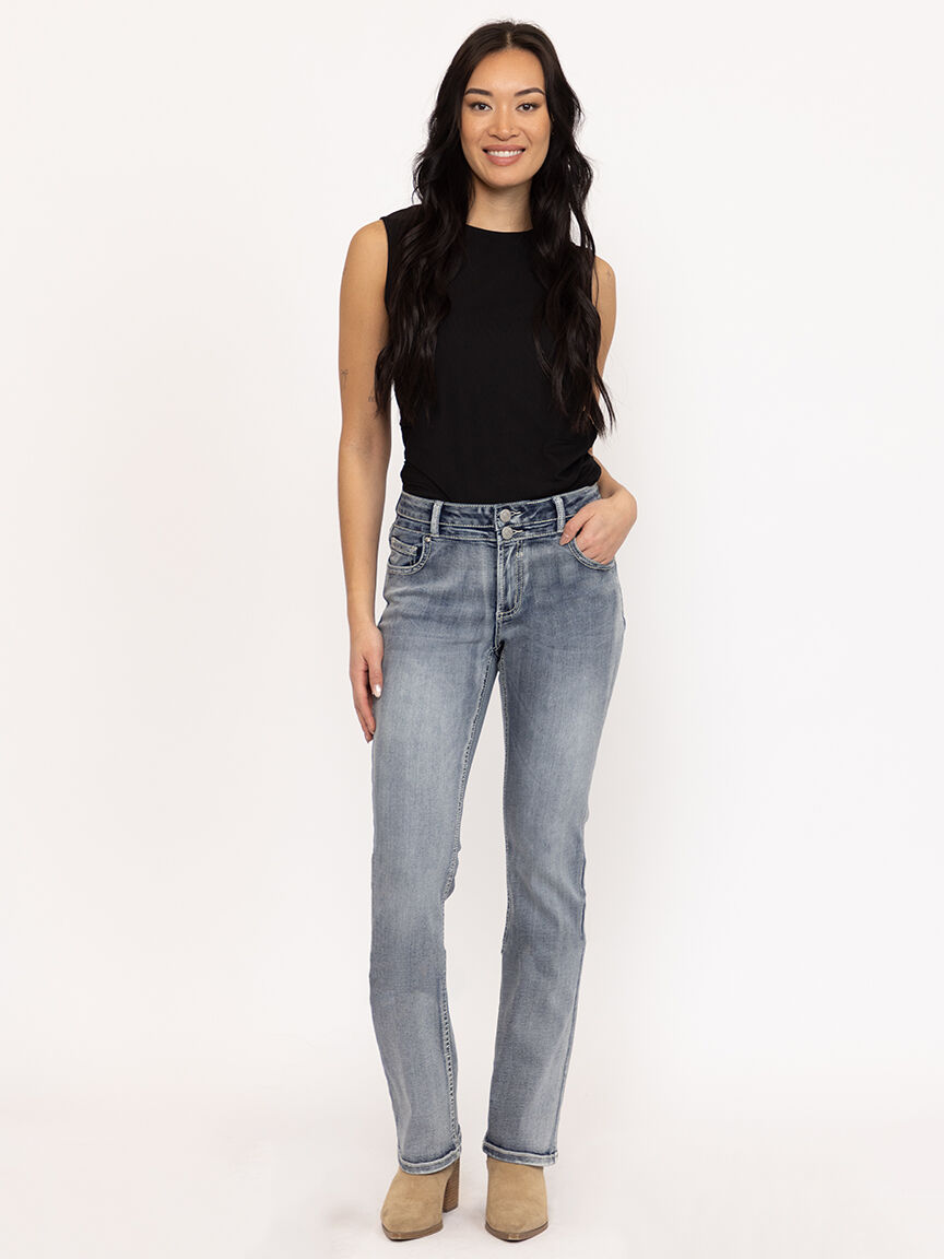 Women's Light Wash Wing Embellished Baby Boot Jeans