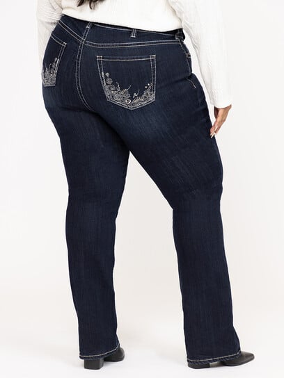 Women's Plus Dark Wash Embellished Baby Boot Jeans Women's Plus Dark Wash Embellished Baby Boot Jeans