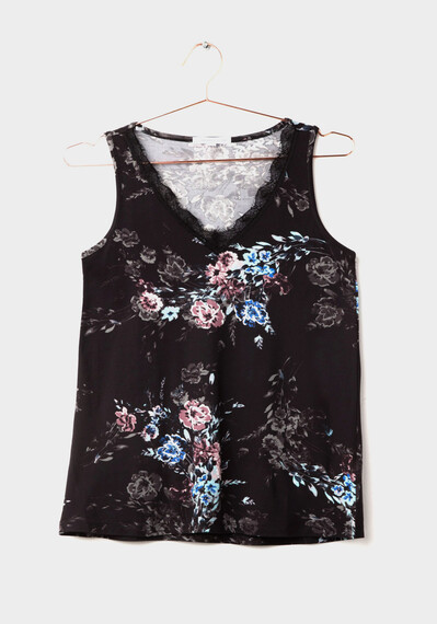 Women's Floral Lace Trim Tank Image 4