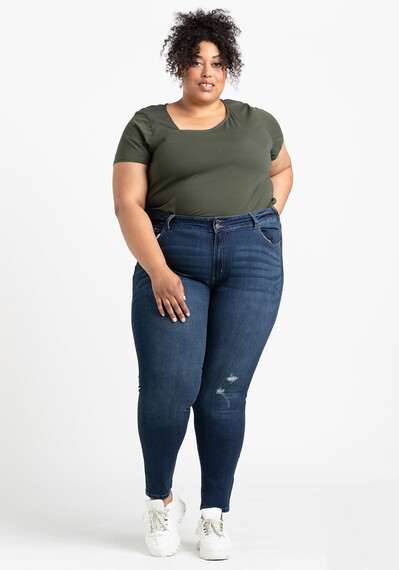 Women's Plus 2 Button Destroyed Skinny Jeans Women's Plus 2 Button Destroyed Skinny Jeans Image 1