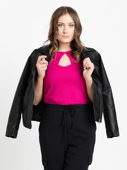 Women's Faux Leather Moto Jacket Women's Faux Leather Moto Jacket Image 3
