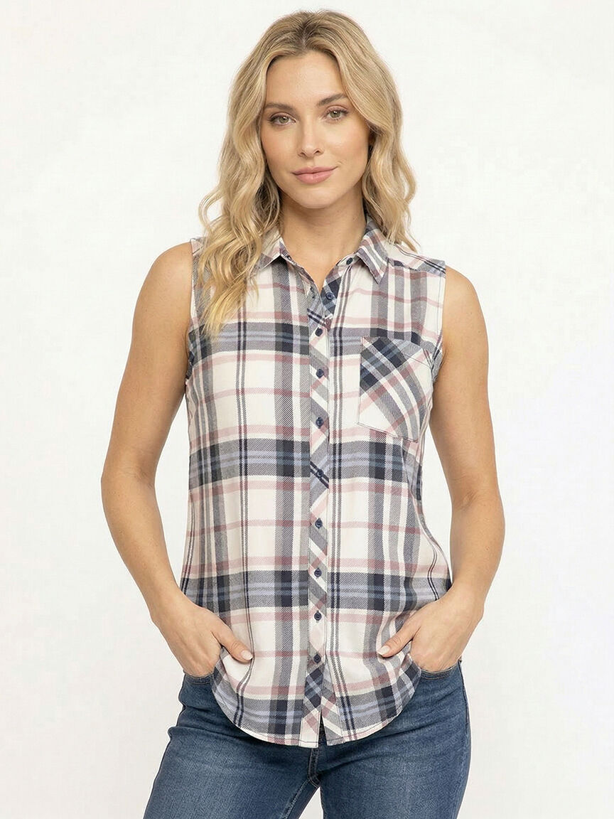 Women's Sleeveless Plaid Shirt