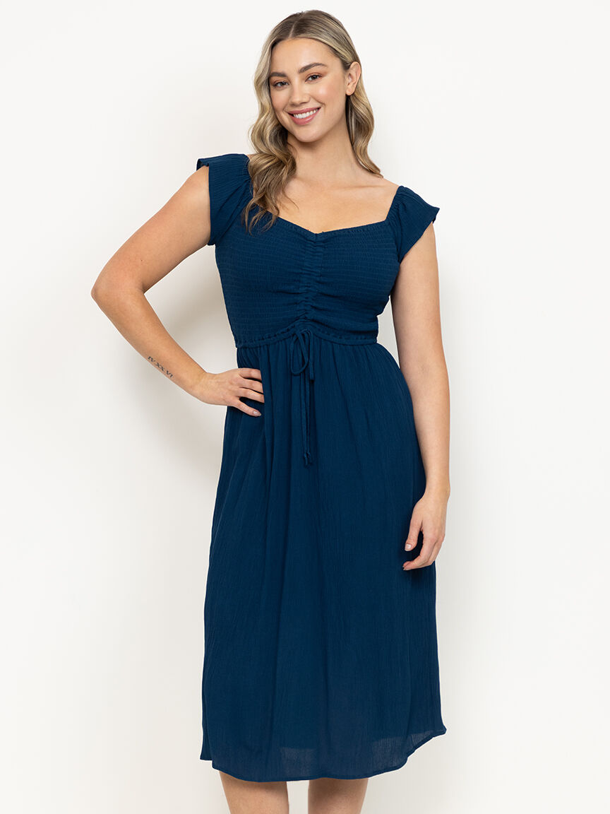 Women's Ruched Midi Dress Warehouse One Women's Ruched Midi Dress Warehouse One