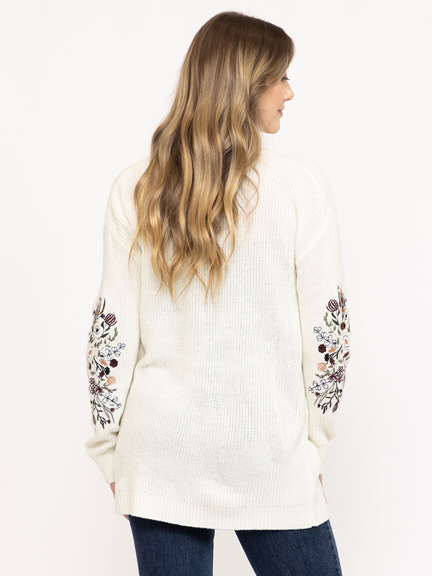 Women's Ribbed Cardigan With Embroidery