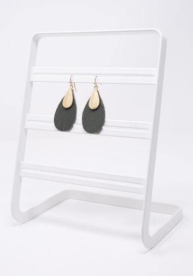 Leather and Gold Tear Drop Earring