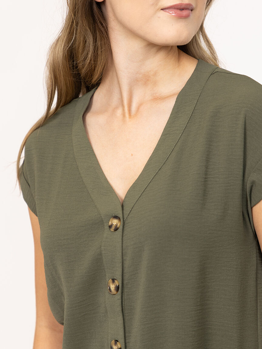 Women's Solid Button Front Top