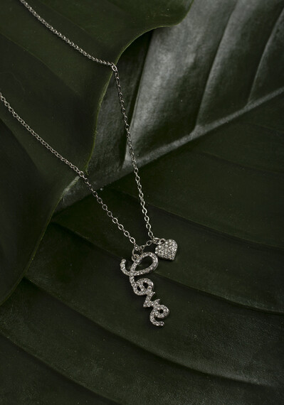 Pave Heart Love Silver Necklace Image 1