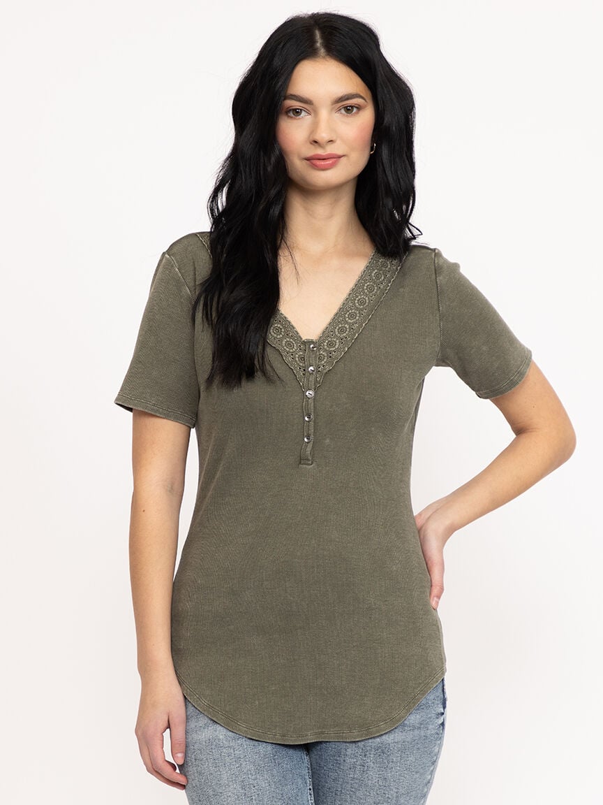 Women's Washed Rib Henley Tee