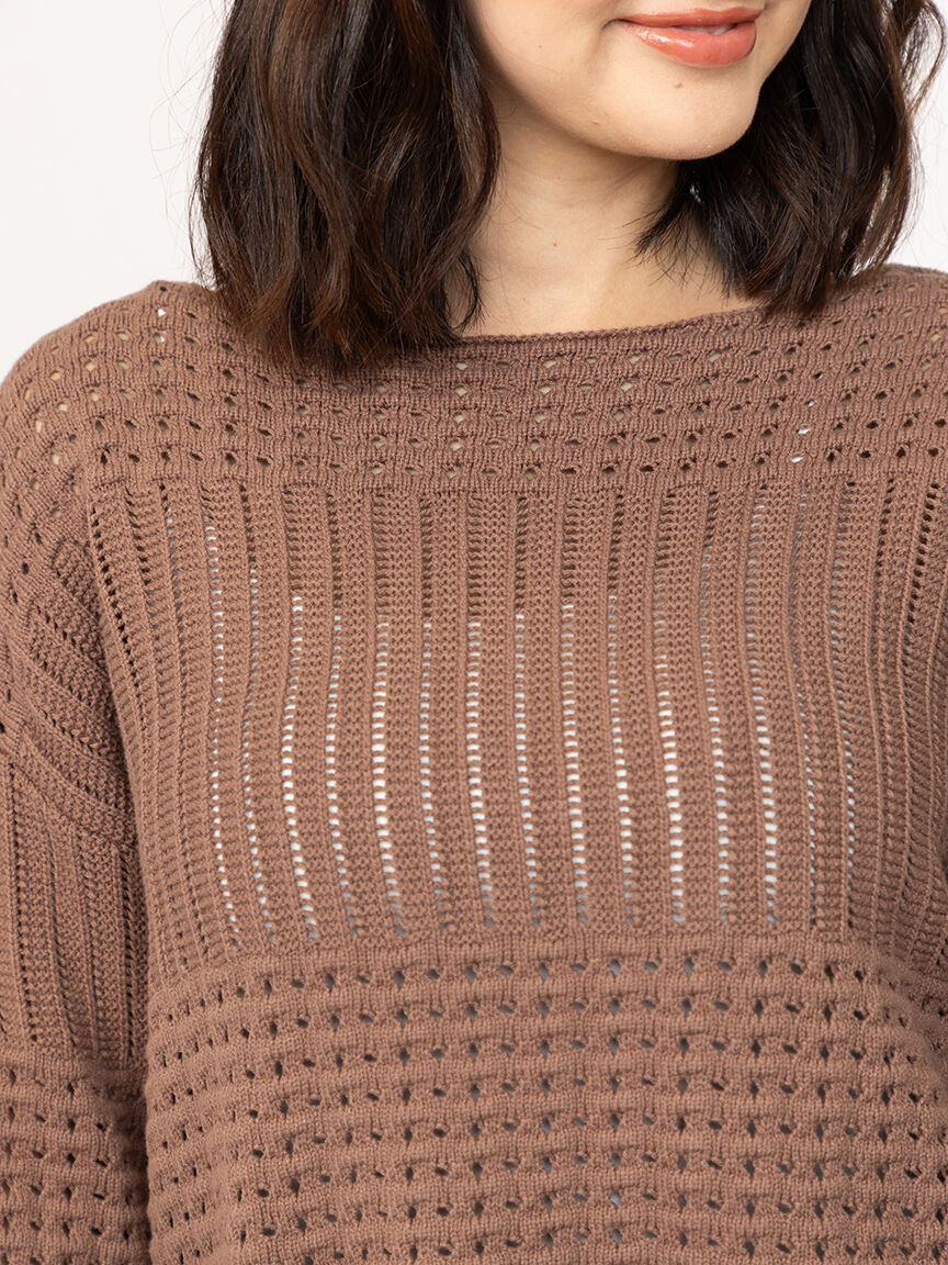 Women's Pointelle Pullover With Fringe