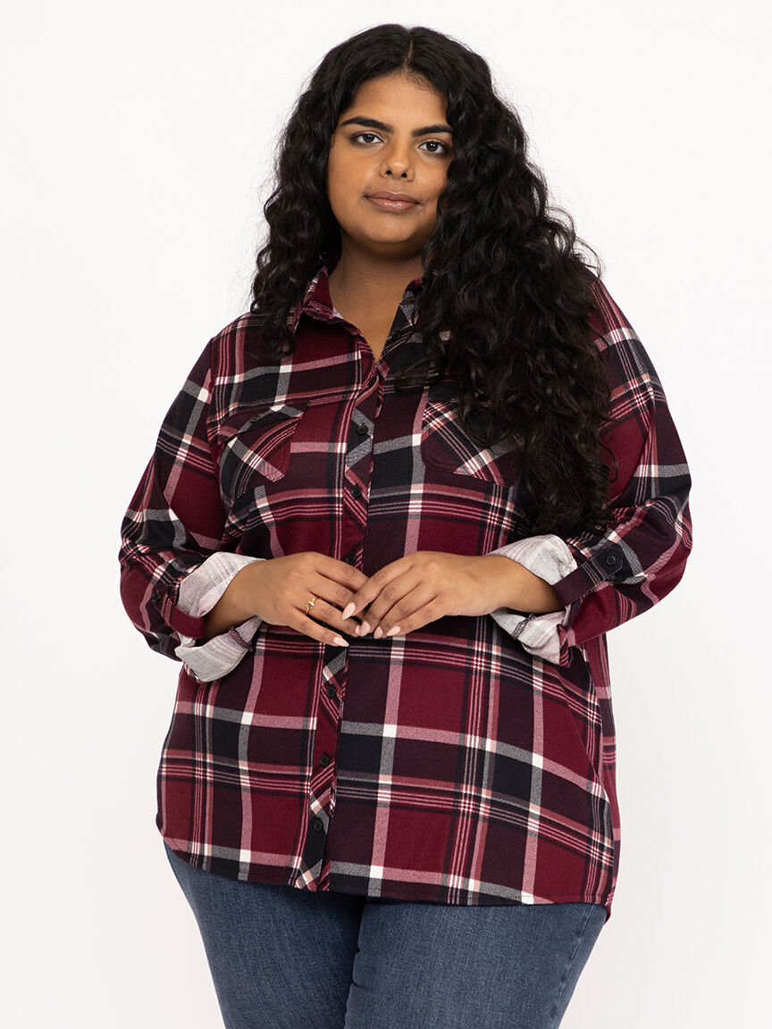 Women's Brushed Knit Plaid Shirt