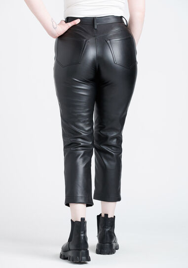 Women's High Rise Faux Leather Straight Crop Pant