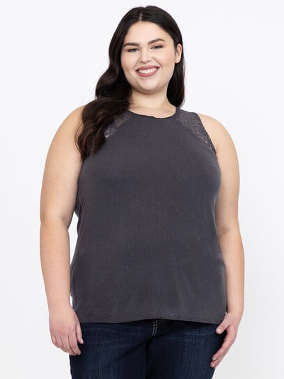 Women's Washed Tank With Lace Women's Washed Tank With Lace