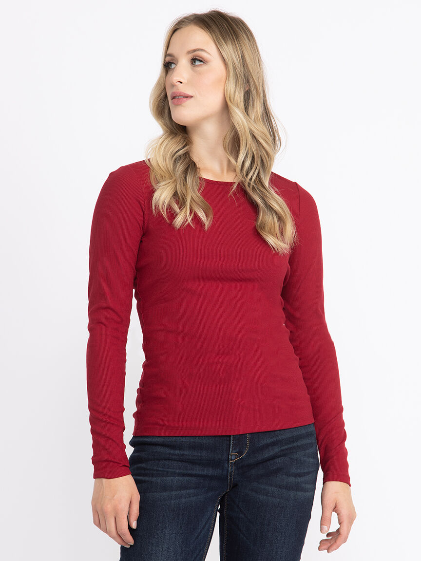 Women's Crew Neck Rib Long Sleeve Tee Warehouse One