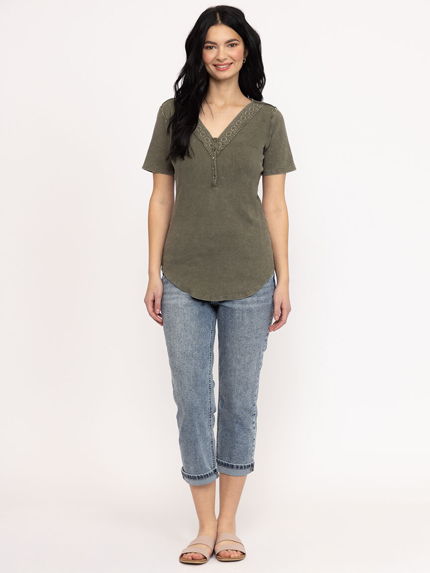 Women's Washed Rib Henley Tee