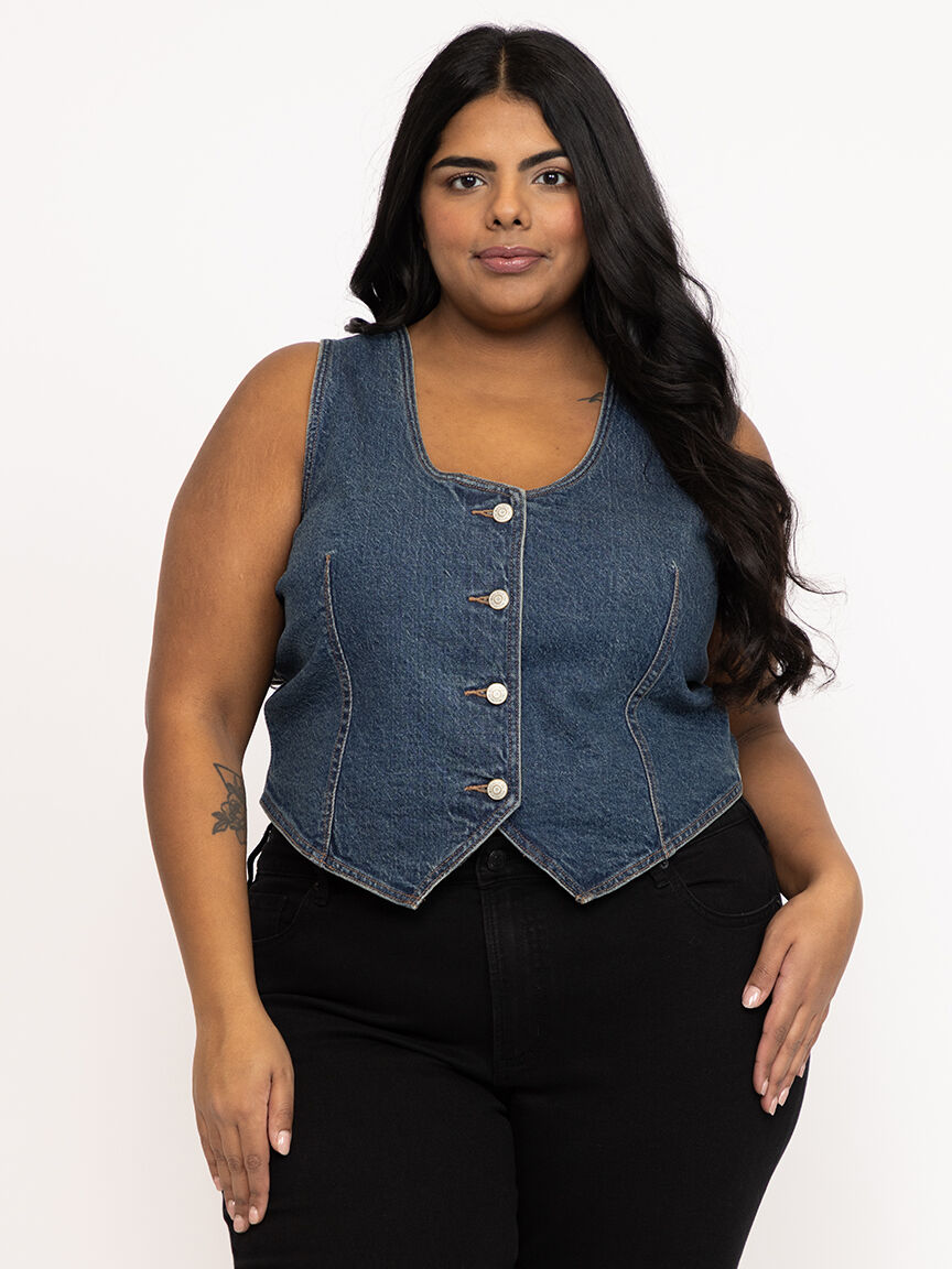 Women's V-neck Cropped Denim Vest