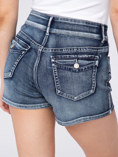Women's 2 Button Flap Pocket Denim Shortie