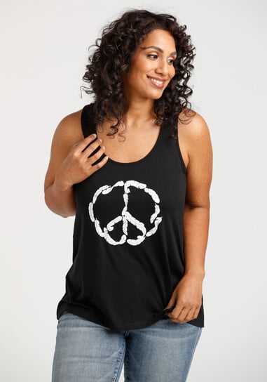 Women's Feather Peace Sign Keyhole Tank