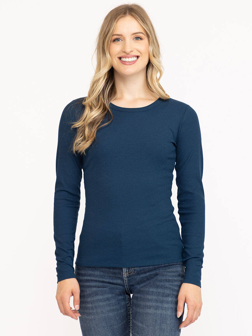 Women's Rib Crew Neck Long Sleeve Tee