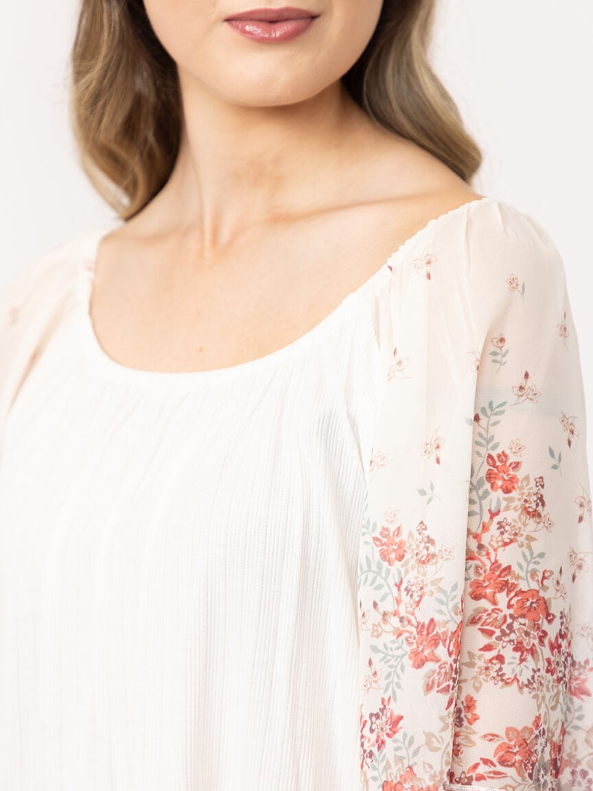 Women's Floral Sleeve Peasant Top