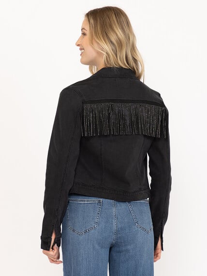 Womens Rhinestone Fringe Black Cropped Denim Jacket Womens Rhinestone Fringe Black Cropped Denim Jacket Image 4