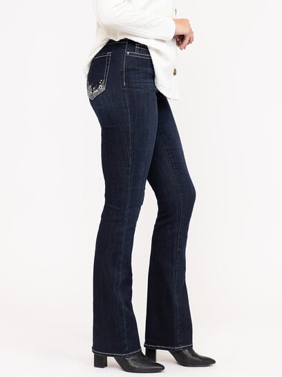 Women's Dark Wash Embellished Baby Boot Jeans Women's Dark Wash Embellished Baby Boot Jeans