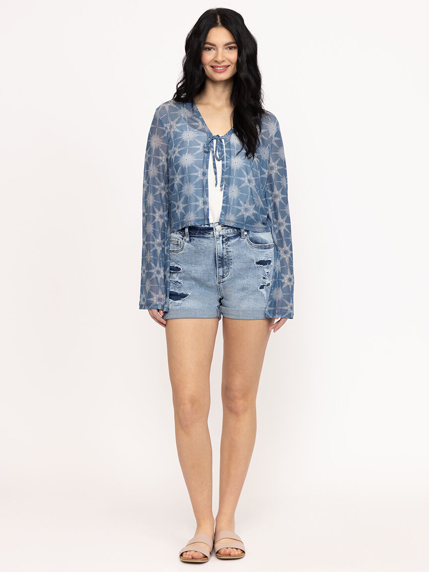Women's Mesh Tie Front Cardigan