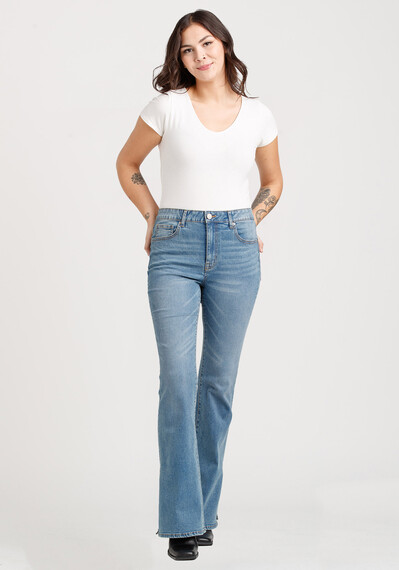 Women's High Rise Side Slit Flare Jeans Image 1