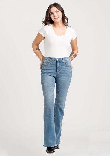 Women's High Rise Side Slit Flare Jeans, MEDIUM WASH