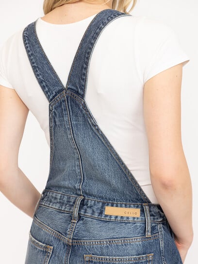Women's Medium Wash Mid Rise Barrel Overall Women's Medium Wash Mid Rise Barrel Overall