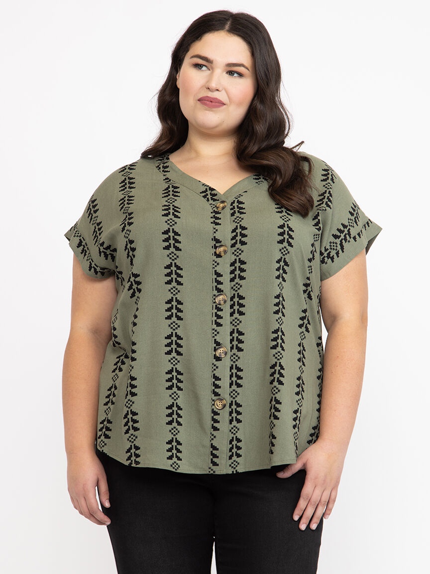 Women's Geo Button Front Top