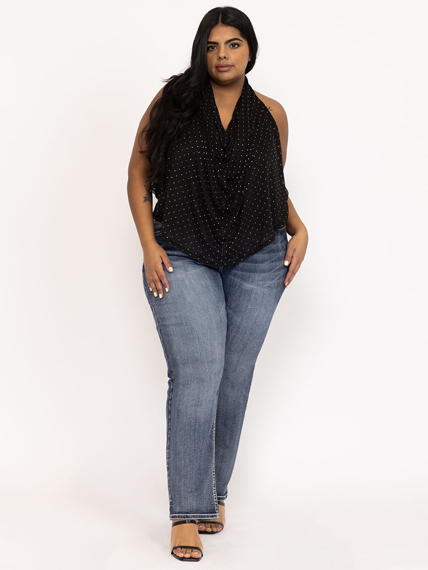 Women's Studded Mesh Halter Tank