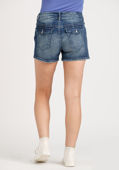 Women's 2 Button Jean Shortie with Back Flap Pockets Image 2