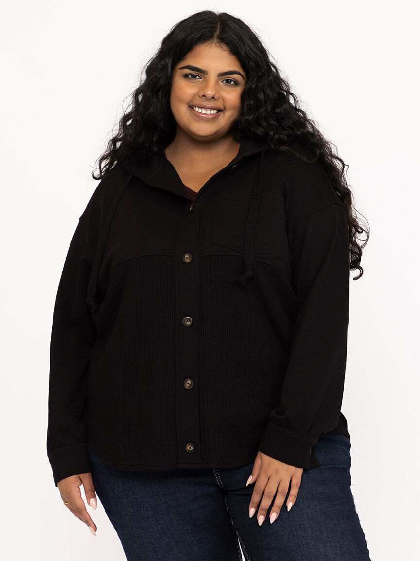 Women's Button Front Hooded Shirt