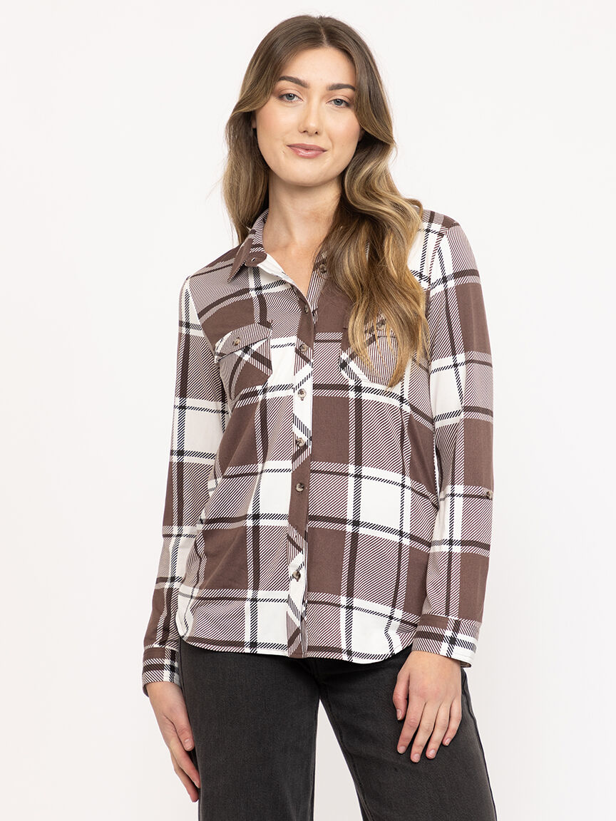 Women's Knit Plaid Shirt