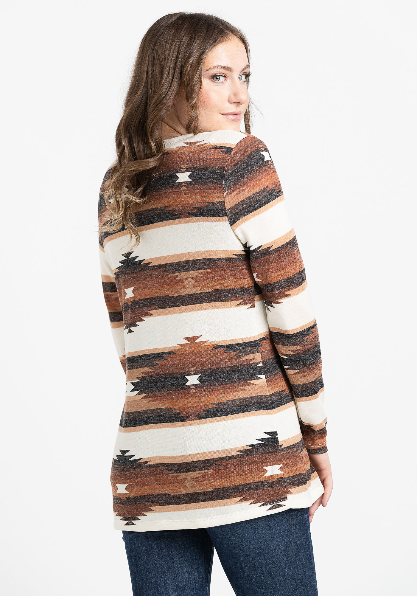 Wool-Blend Geometric-Button Cardigan