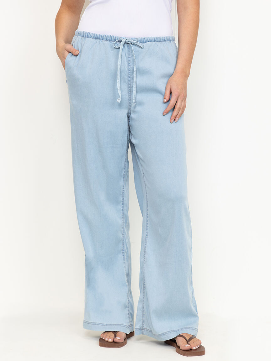 Women's Regular Rise Tie Front Pull-on Wide Leg Jeans
