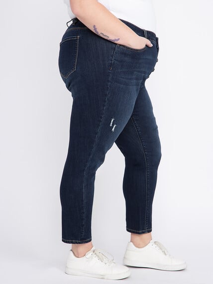 Women's Plus Exposed Button Destroyed Ankle Skinny Jeans Image 3