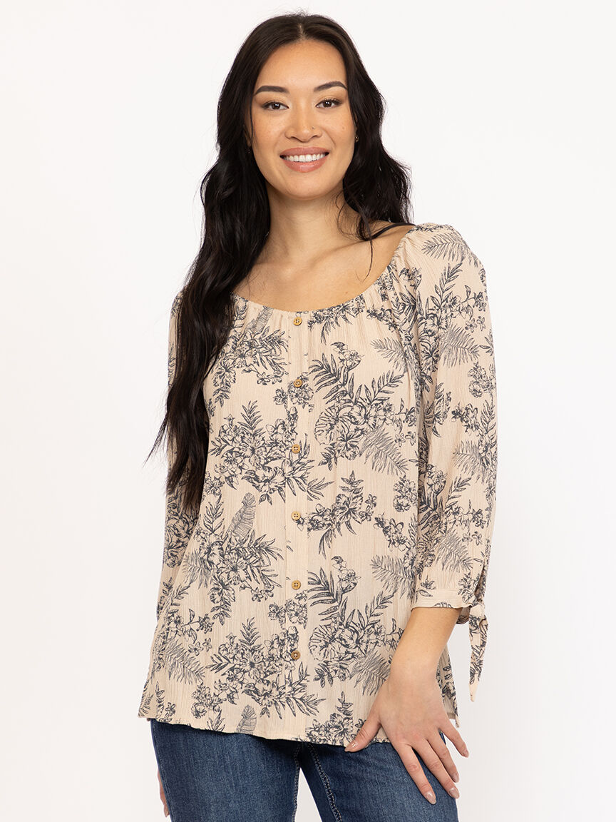 Women's Leaf Print Peasant Top