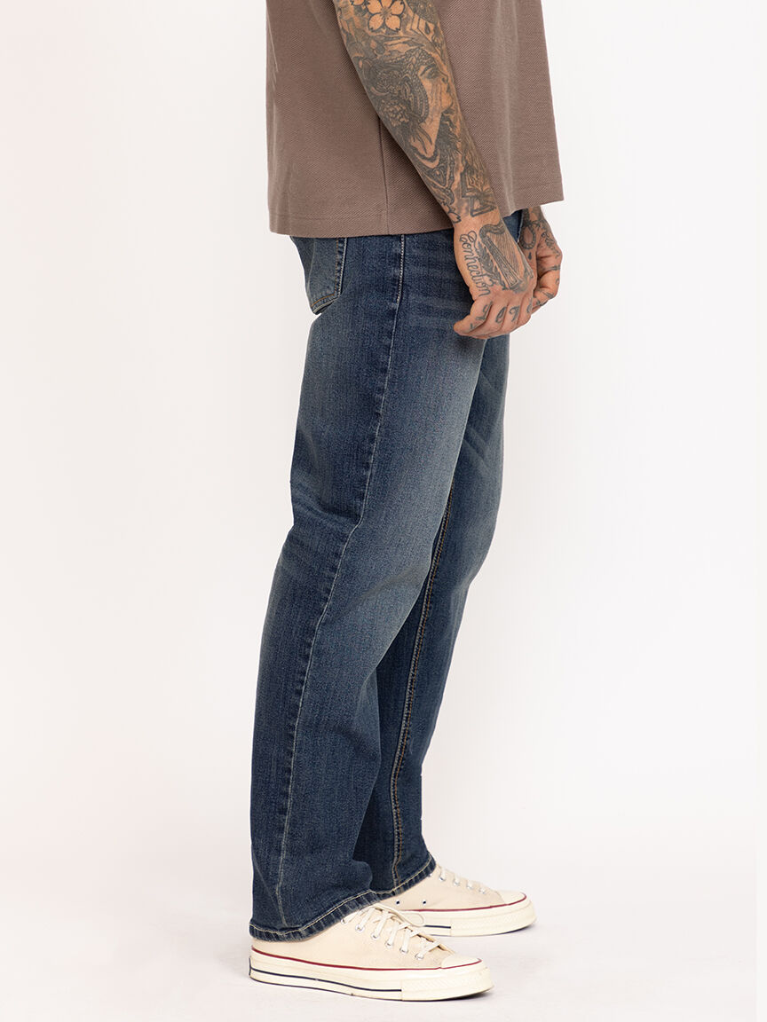 Men's Dark Wash Relaxed Straight Jeans