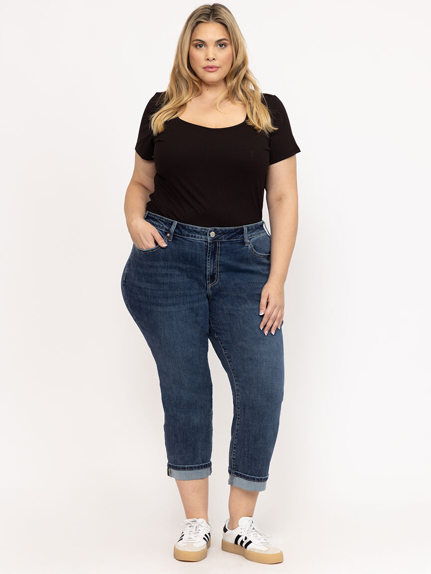 Women's Plus Medium Dark Wash Cuffed Girlfriend Jeans