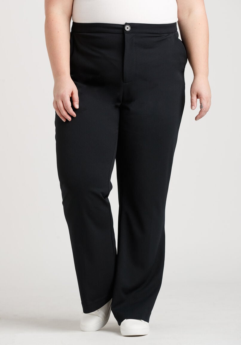 Women's Plus High Rise Black Crepe Knit Wide Leg Pant Warehouse One Women's Plus High Rise Black Crepe Knit Wide Leg Pant Warehouse One