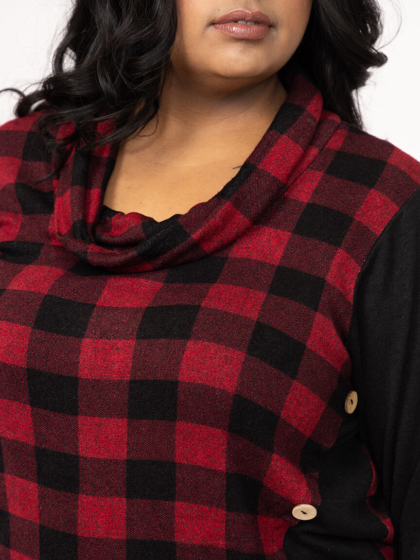 Women's Plaid Cowl Neck Tunic