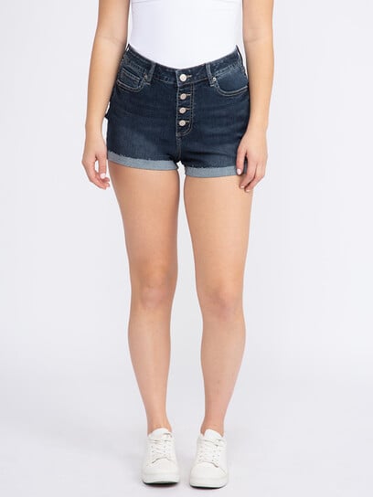Women's High Rise Exposed Button Cuffed Shortie